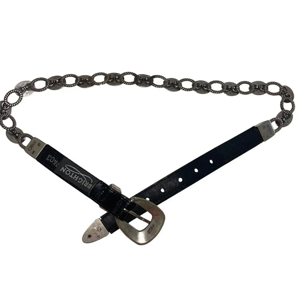 Brighton Vintage 1995 Womens Size S Black Tone Oval Metal Link Belt Casual